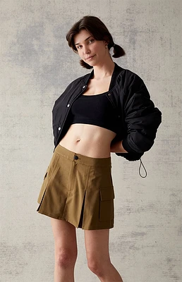 PacSun Olive Pleated Cargo Mini Skirt