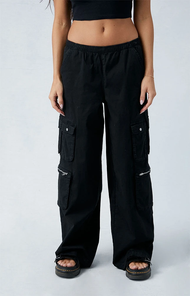 PacSun Black Draped Low Rise Wide Leg Cargo Pants