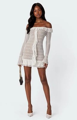Edikted Textured Sheer Lace Mini Dress