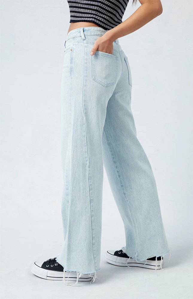 PacSun Eco Light Indigo Raw Cut Low Rise Baggy Jeans