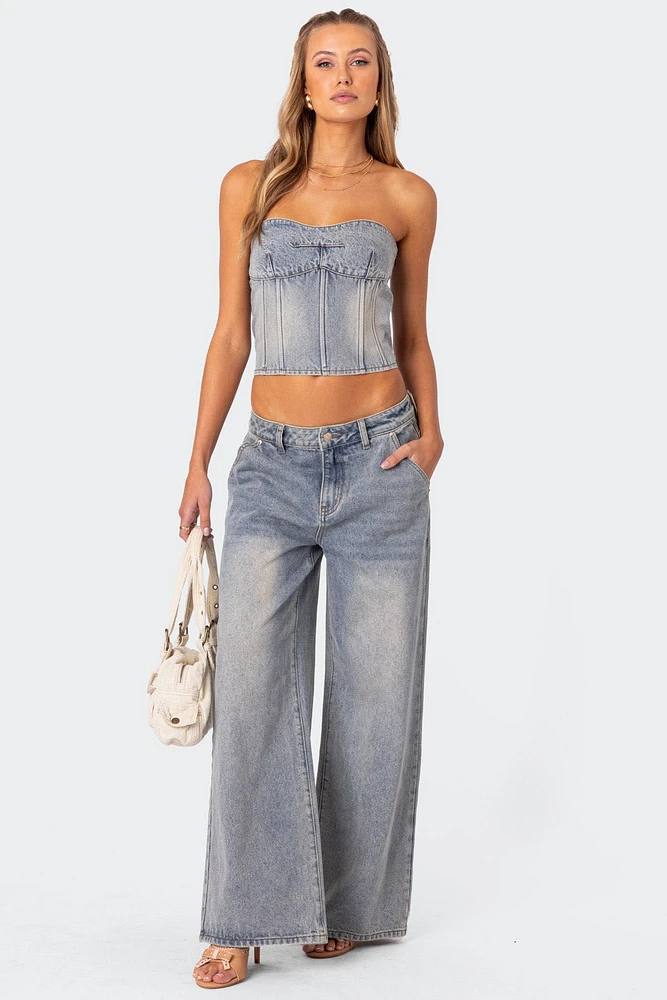 Edikted Myla Washed Low Rise Wide Leg Jeans