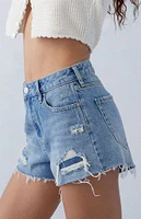 PacSun Eco Medium Indigo Ripped High Waisted Denim Festival Shorts