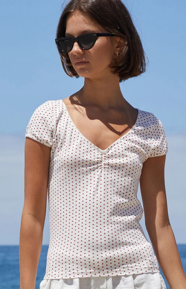 John Galt Heart Print Gina Cinched Top