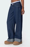 Edikted Striped Boxer Detail Low Rise Jeans