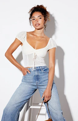 LA Hearts Sweetheart Cinched Mesh Top