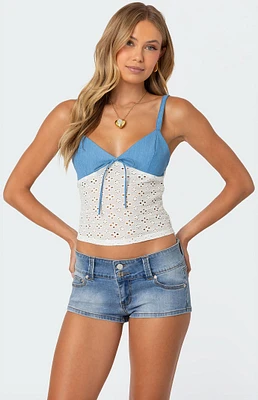 Edikted Denim & Eyelet Tank Top