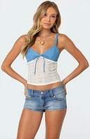 Edikted Denim & Eyelet Tank Top