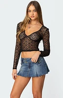 Edikted Sheer Lace V Neck Top