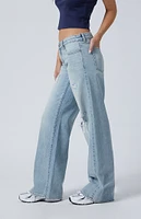 PacSun Casey Ripped Low Rise Baggy Light Indigo