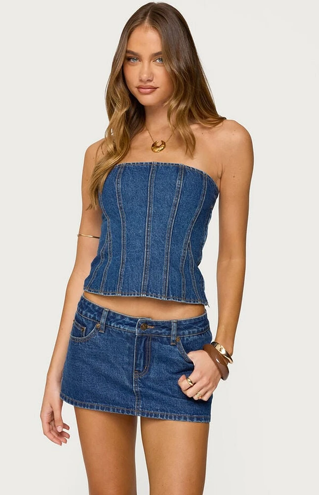 Edikted Camelia Strapless Denim Corset