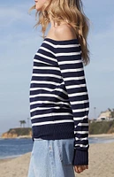 John Galt Navy & White Bonnie Off-The-Shoulder Sweater