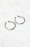 LA Hearts Silver Tube Hoop Earrings