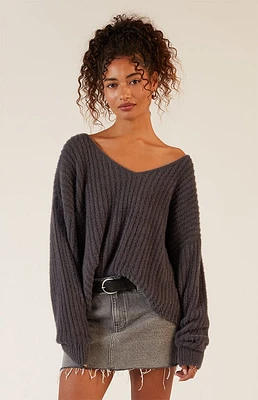 LA Hearts Ginger Fuzzy Knit V-Neck Sweater