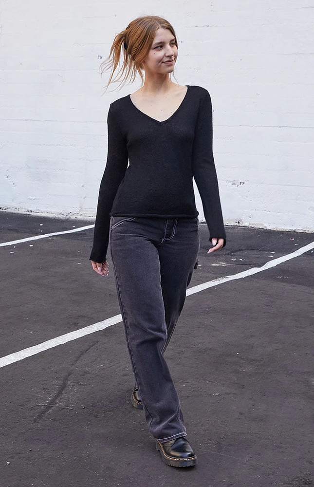 John Galt Black V-Neck Sweater