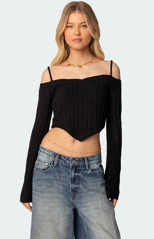 Edikted Triangle Hem Off Shoulder Sweater