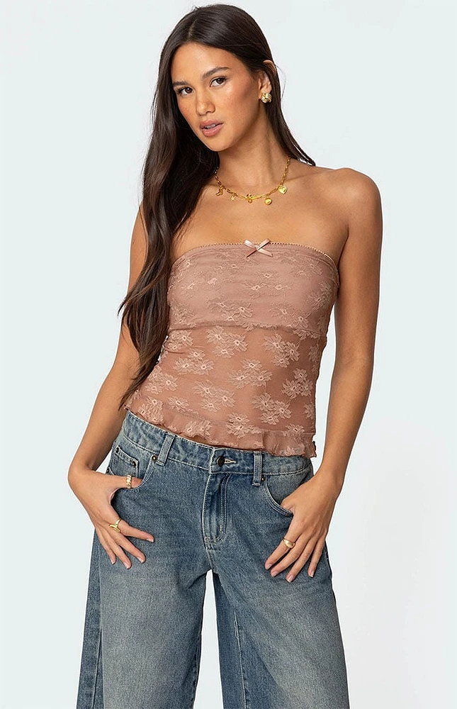 Edikted Ballet Sheer Lace Tube Top