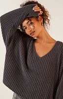 LA Hearts Ginger Fuzzy Knit V-Neck Sweater