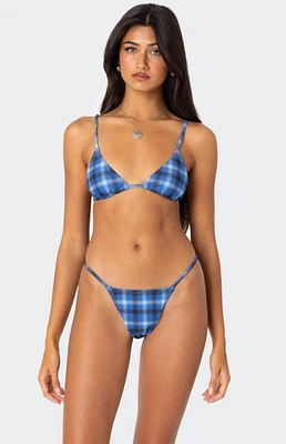 Edikted Preppy Plaid Triangle Bikini Top