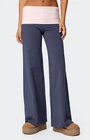 Edikted Wide Leg Contrast Fold Over Pants