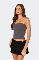 Pinstripe Open Back Strapless Top