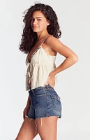 PacSun Dark Indigo Button Pocket High Waisted Denim Festival Shorts
