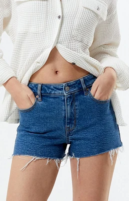 PacSun Eco Stretch Dark Indigo Frayed High Waisted Denim Festival Shorts