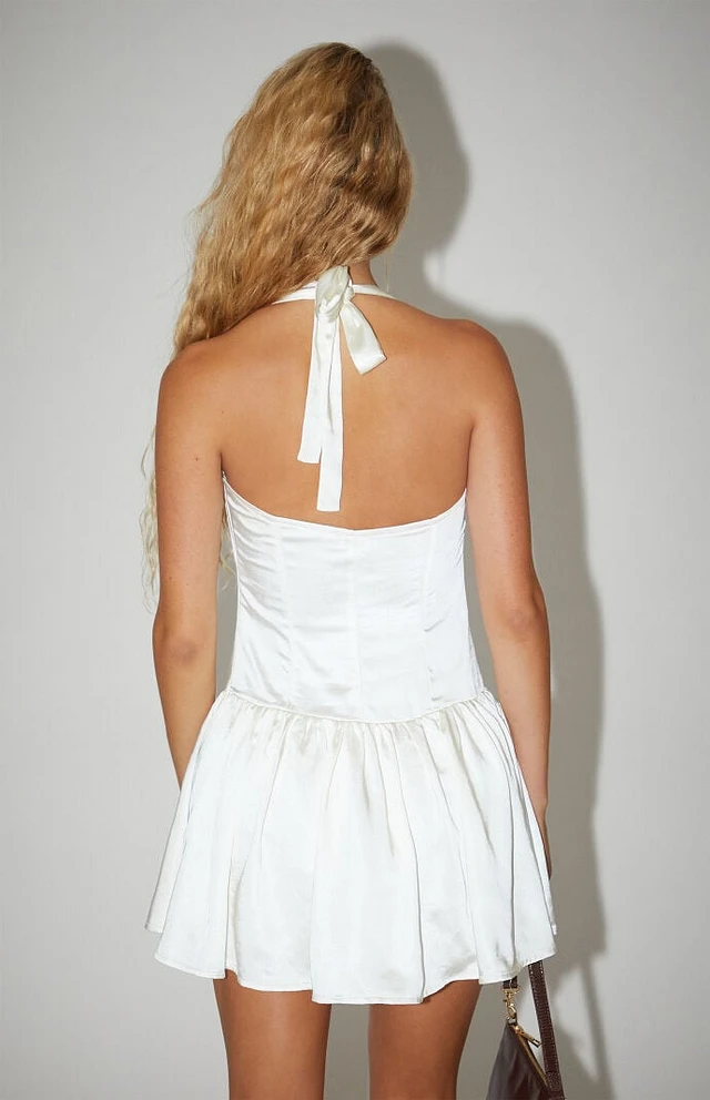 beverly and beck satin halter drop waist mini dress White Dress For Bridal Shower - White Bridal Dress main image 1