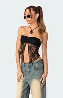 Edikted Twilight Sheer Lace Split Front Top