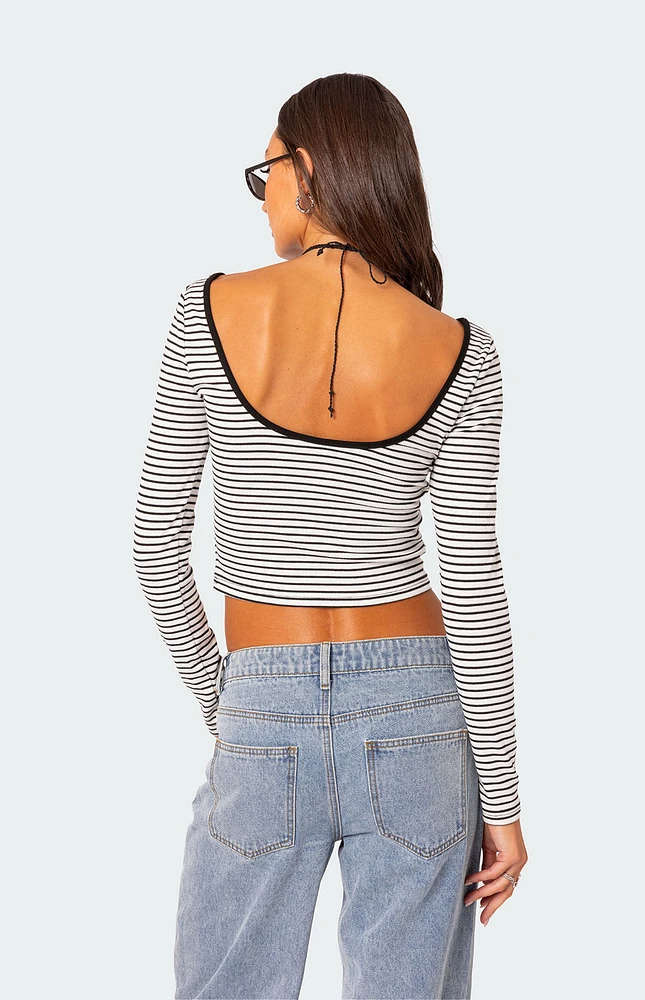 Striped Low Back Long Sleeve Top
