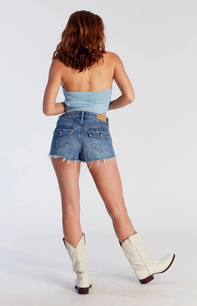 PacSun Dark Indigo Button Flap Pocket Denim Micro Shorts