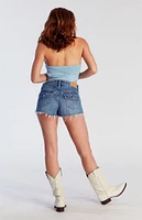 PacSun Dark Indigo Button Flap Pocket Denim Micro Shorts