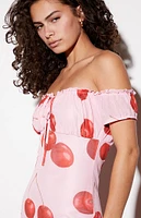 LA Hearts Cherry Mesh Off-The-Shoulder Mini Dress