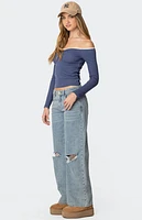Edikted Tal Ruched Off Shoulder Top