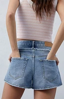 Pacsun Eco Light Indigo Frayed High Waisted Denim Festival Shorts