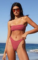Pacsun Red Striped Emily Scoop High Cut Bikini Bottom