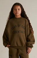 Fear of God Essentials Kids Olive Fleece Crew Neck Sweatshirt