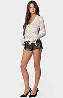 Edikted Sheer Lace Bell Sleeve Top