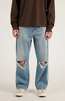 Pacsun Dylan Ripped Knee Baggy Jeans Light Indigo