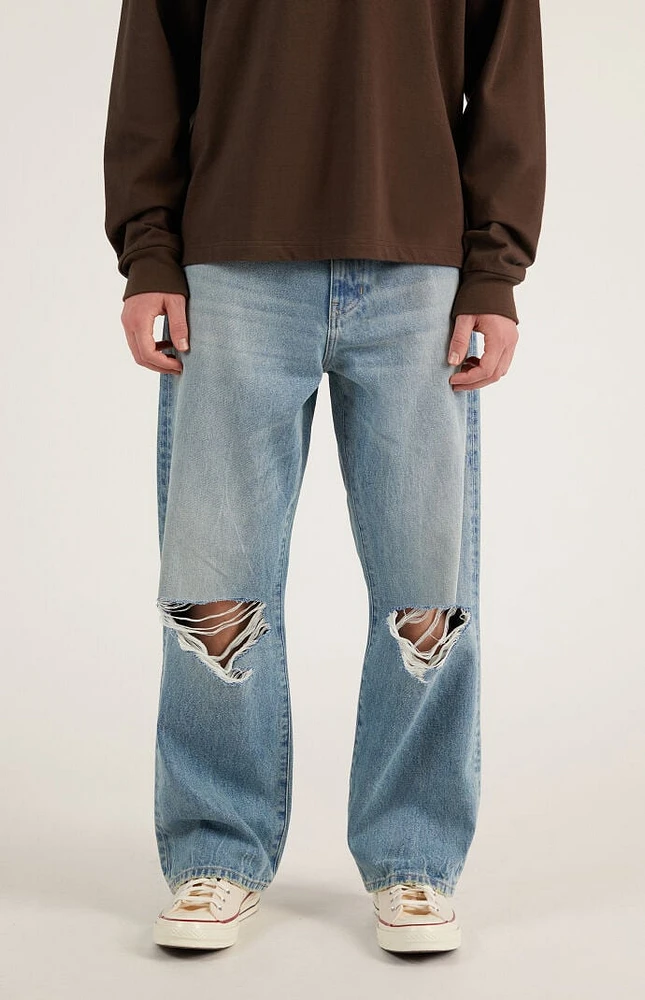 PacSun Dylan Ripped Knee Baggy Jeans Light Indigo