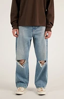 PacSun Dylan Ripped Knee Baggy Jeans Light Indigo