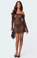 Wisteria Scrunched Sheer Lace Mini Dress