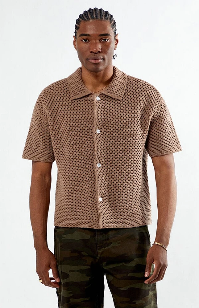 Pacsun Brown Spence Open Knit Camp Shirt