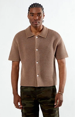Pacsun Brown Spence Open Knit Camp Shirt