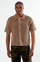 Pacsun Brown Spence Open Knit Camp Shirt