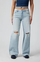 PacSun Casey Ripped Fray Low Rise Baggy Jeans Light Indigo