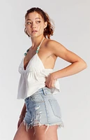 PacSun Light Indigo Button Fly Ripped High Waisted Denim Festival Shorts