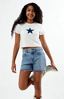 Pacsun Kids Stretch Medium Indigo Raw Cut Denim Shorts