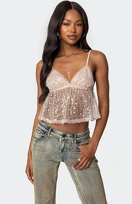 Edikted Sheer Sequin Babydoll Tank Top