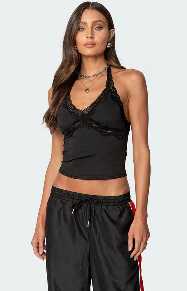 Edikted Cindi Lace Trim Halter Top