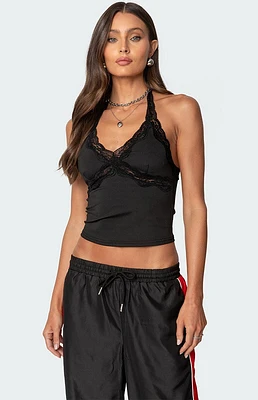 Edikted Cindi Lace Trim Halter Top